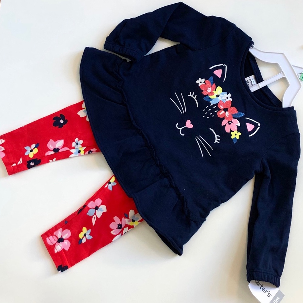 NWT 18M Carter’s kitty dress & leggings outfit